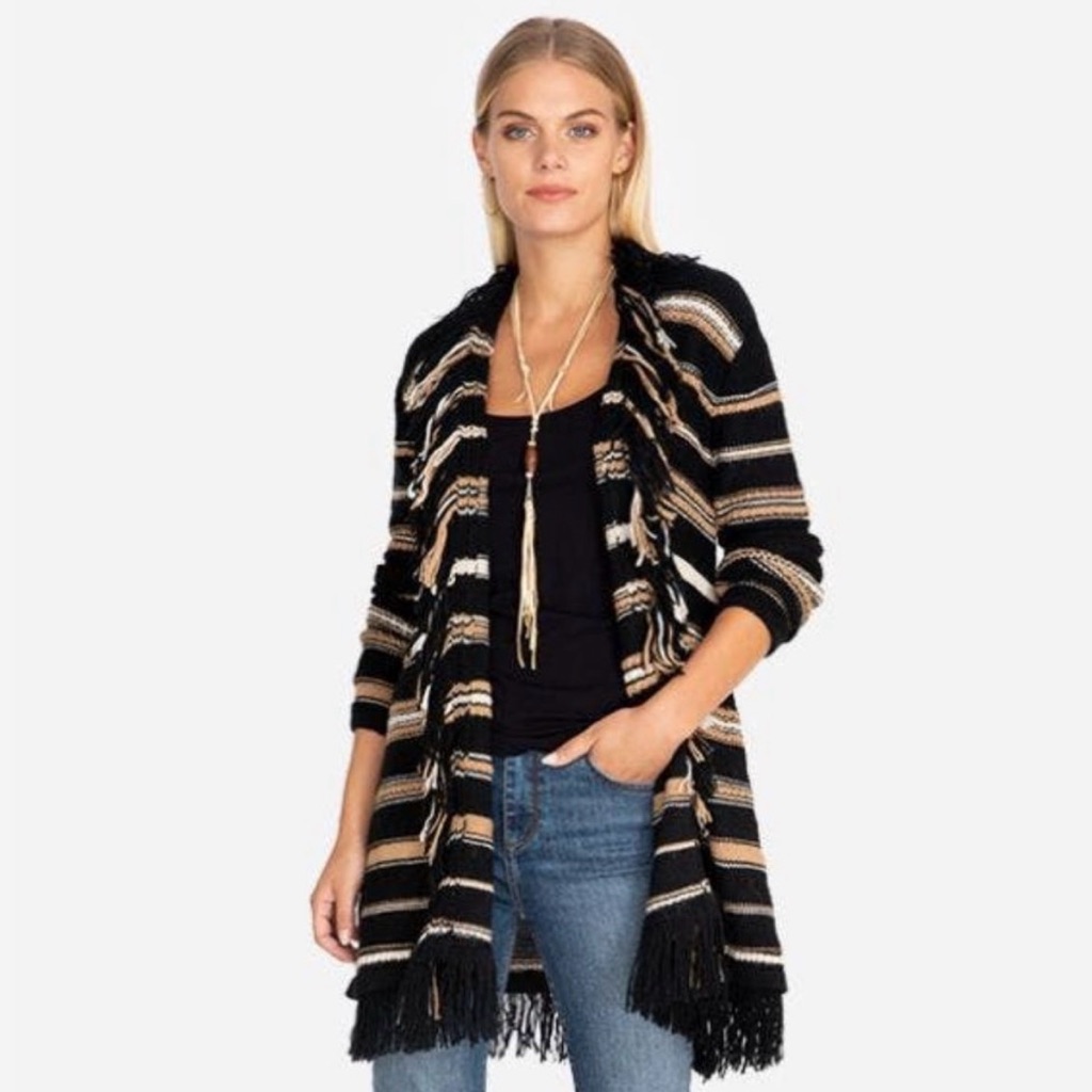 Johnny Was Soft Alpaca Sweater Ada Fringed Cardigan Striped Boho